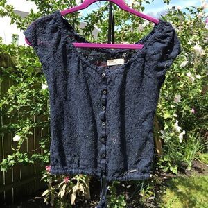 Blue Eyelet Lace Top